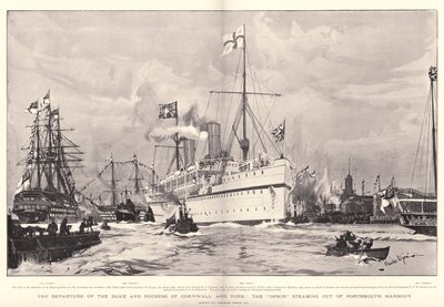 The Departure of the Duke and Duchess of Cornwall and York, the Ophir Steaming Out of Portsmouth Harbour by Charles Edward Dixon